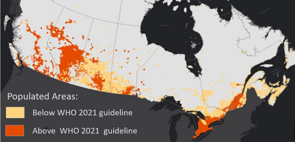  ۸۶ درصد کانادایی‌ها در مناطقی سکونت دارند که آلودگی هوا بیش از دستور العمل‌های WHO است